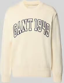 Gant Gebreide pullover met Labelstitching en Ronde hals