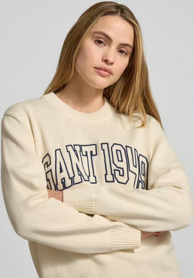 Gant Gebreide pullover met Labelstitching en Ronde hals