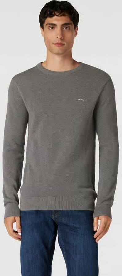 Gant Trui met ronde hals COTTON PIQUE C-NECK met logoborduursel op borsthoogte - Foto 2