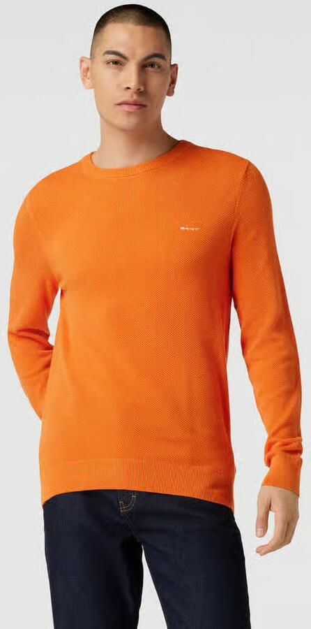 Gant Gebreide pullover met ronde hals en labelstitching - Foto 2