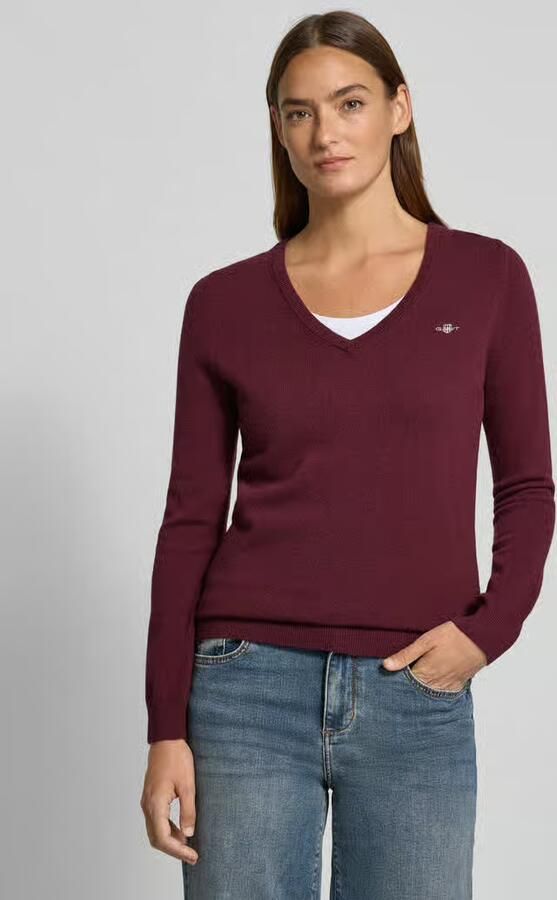 Gant Gebreide pullover van lamswolmix met V-hals - Foto 2