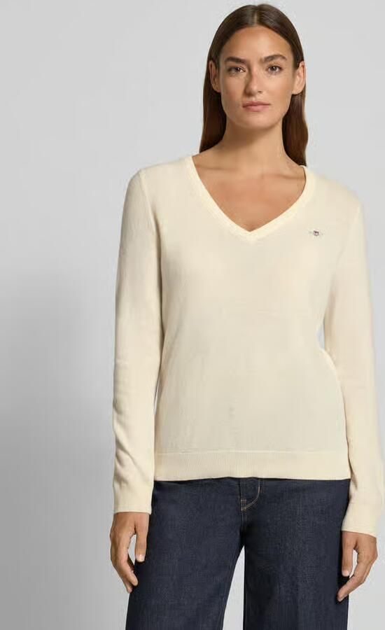 Gant Gebreide pullover van lamswolmix met V-hals - Foto 2