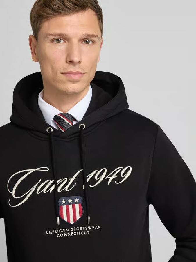 Gant Hoodie met labelstitching en kangoeroezak - Foto 2