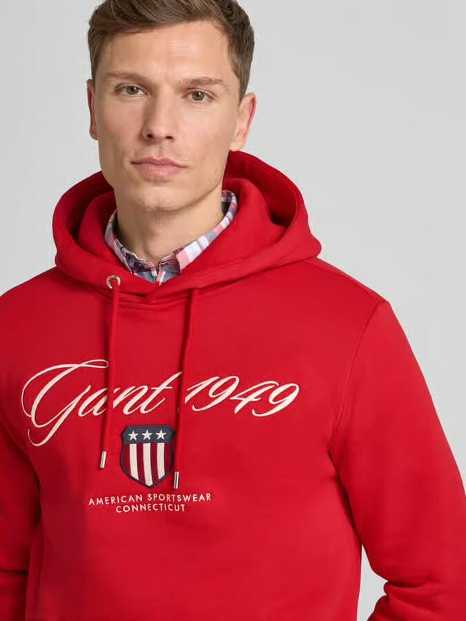 Gant Hoodie met labelstitching en kangoeroezak - Foto 2