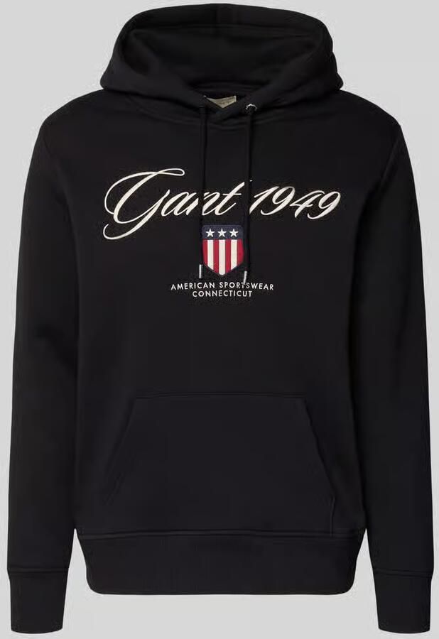 Gant Hoodie met labelstitching en kangoeroezak