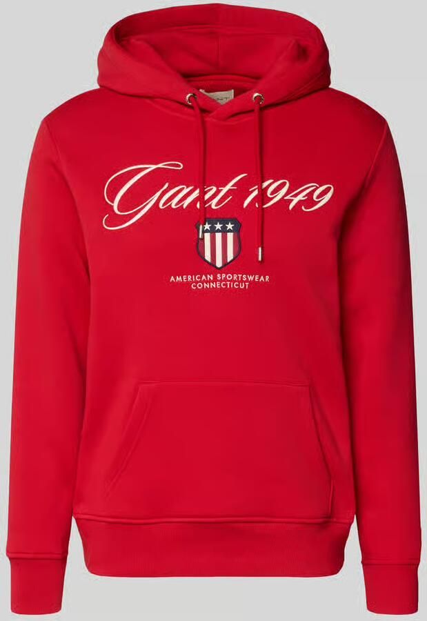 Gant Hoodie met labelstitching en kangoeroezak
