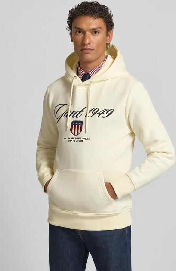 Gant Hoodie met labelstitching en kangoeroezak - Foto 4