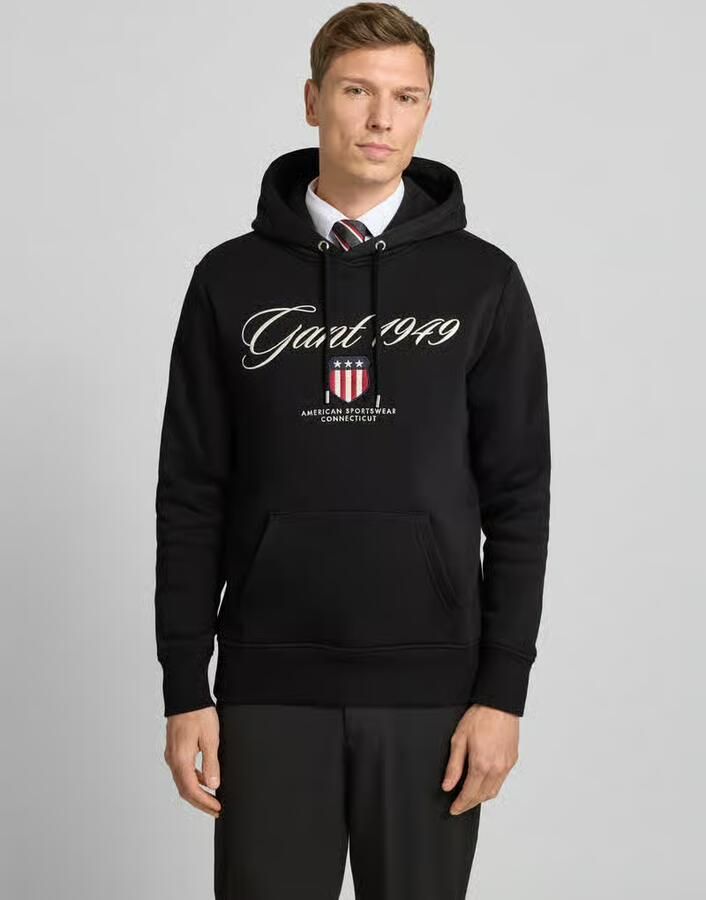 Gant Hoodie met labelstitching en kangoeroezak - Foto 2