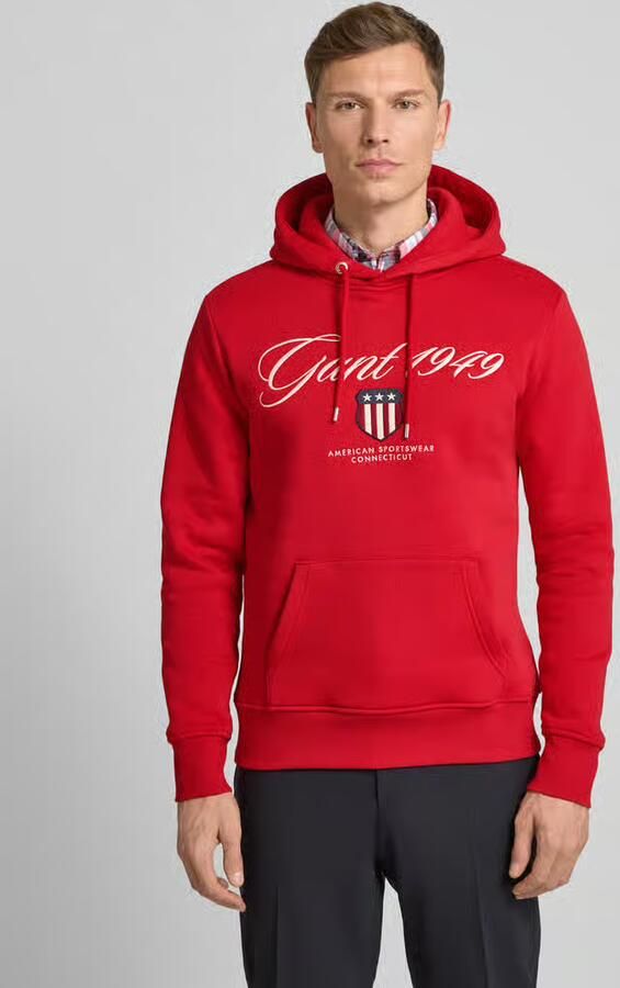 Gant Hoodie met labelstitching en kangoeroezak - Foto 4