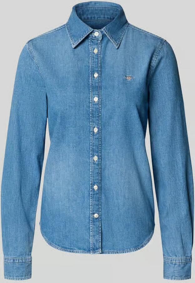 Gant Jeansblouse met gestikt logo en sportmanchetten - Foto 3