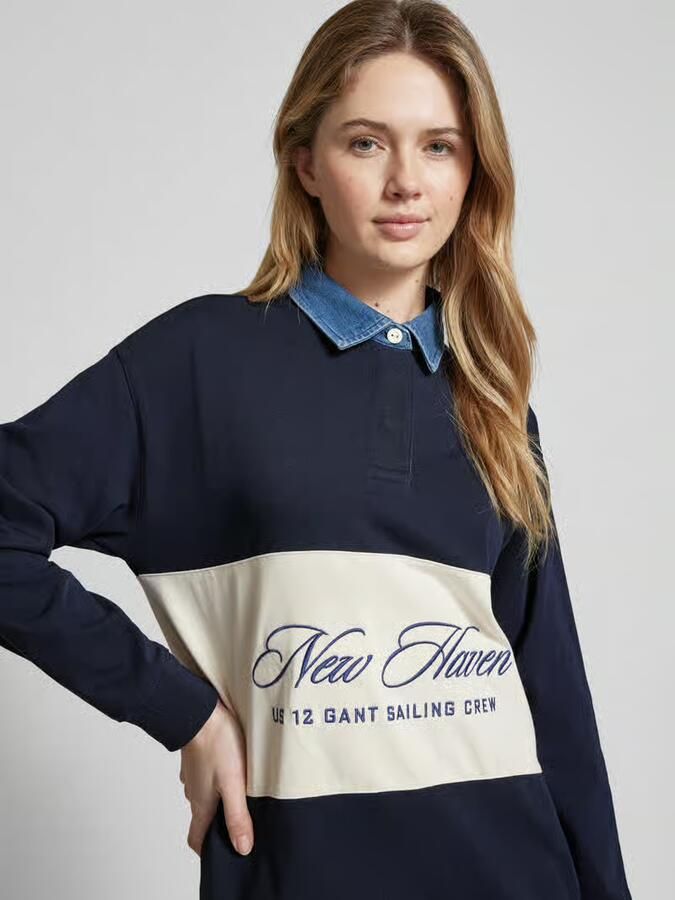 Gant Jeansblouse met gestikt logo en sportmanchetten - Foto 1