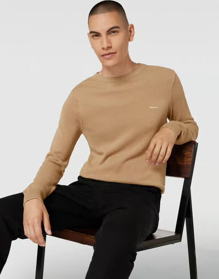 Gant Trui met ronde hals COTTON PIQUE C-NECK met logoborduursel op borsthoogte - Foto 2