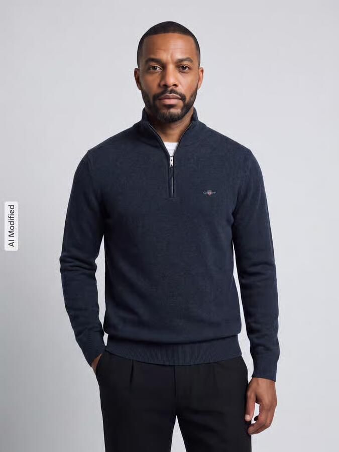 Gant Halfzip Lamswol Trui Donkerblauw - Foto 4