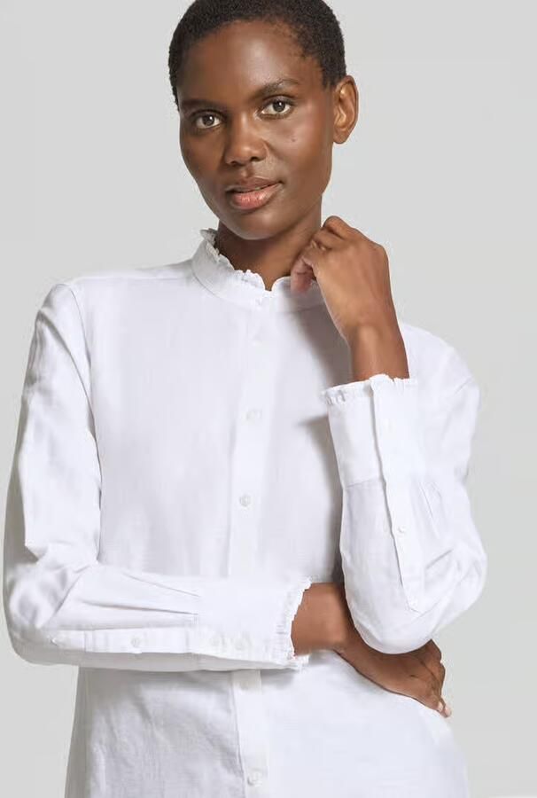 Gant regular fit blouse van mix van katoen en linnen met opstaande kraag - Foto 16