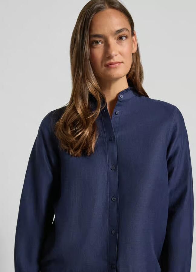 Gant regular fit blouse van mix van katoen en linnen met opstaande kraag - Foto 12