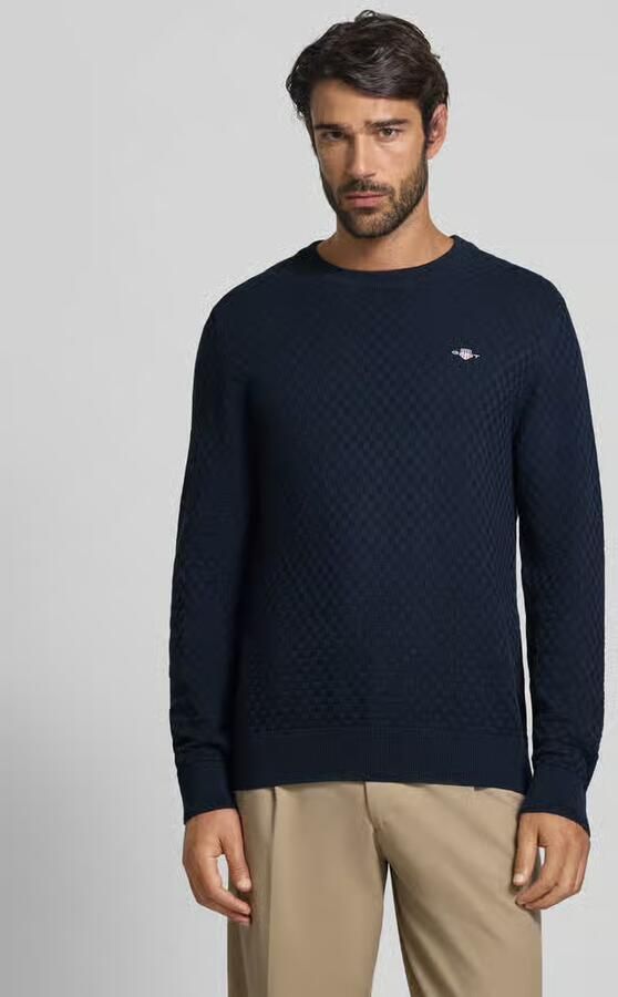 Gant Gebreide pullover met ronde hals en logostitching