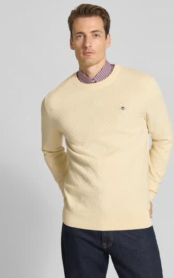 Gant Gebreide pullover met ronde hals en logostitching - Foto 2
