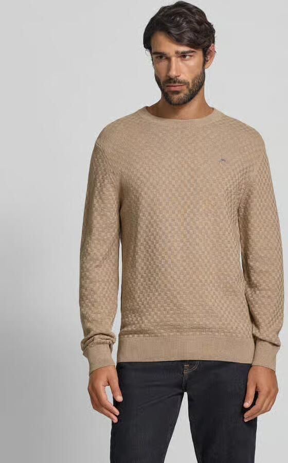 Gant Gebreide pullover met ronde hals en logostitching - Foto 2