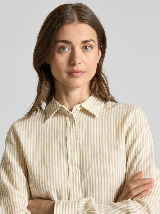 Gant regular fit linnen blouse met overhemdkraag en labelstitching