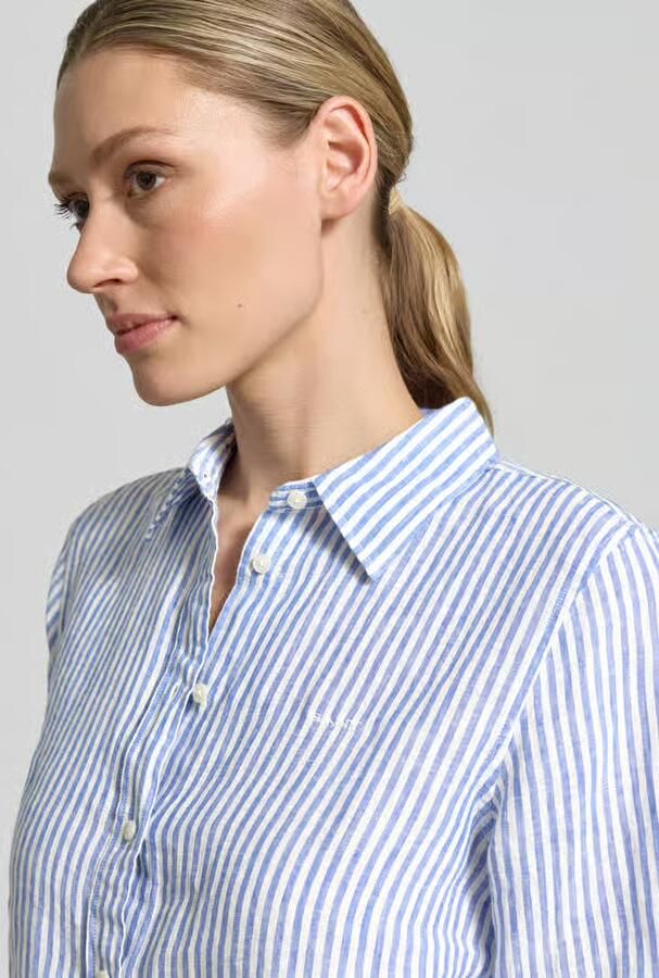 Gant regular fit linnen blouse met overhemdkraag en labelstitching