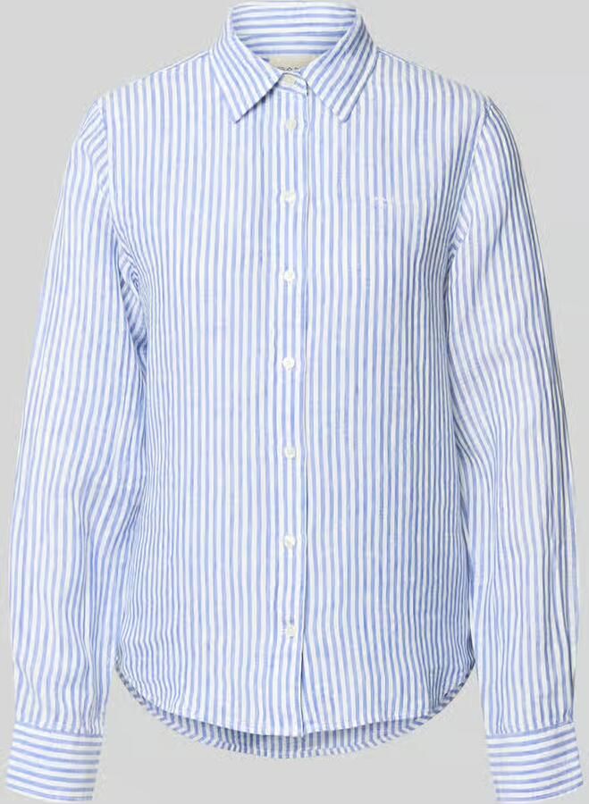 Gant regular fit linnen blouse met overhemdkraag en labelstitching - Foto 2