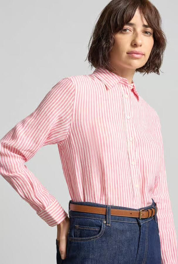 Gant regular fit linnen blouse met overhemdkraag en labelstitching