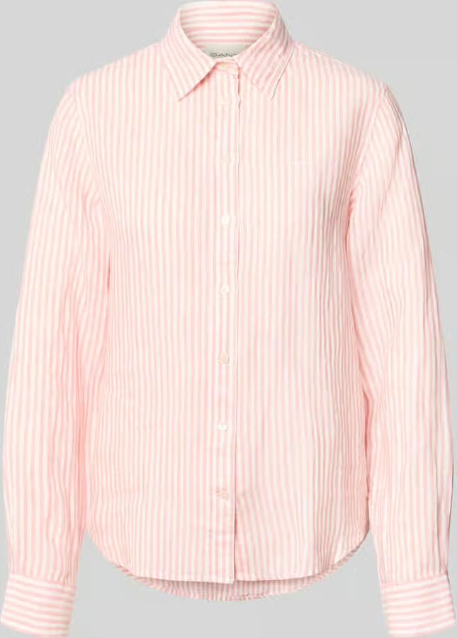 Gant regular fit linnen blouse met overhemdkraag en labelstitching - Foto 2