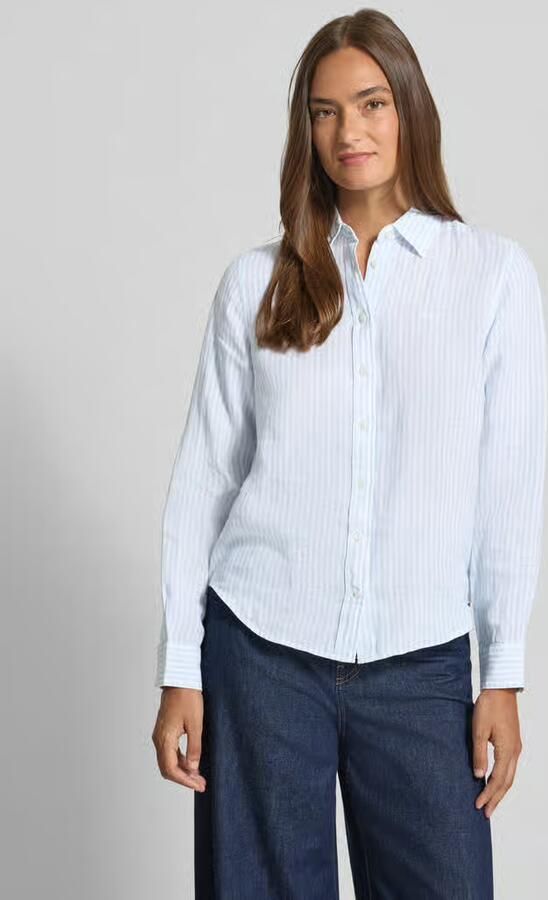 Gant regular fit linnen blouse met overhemdkraag en labelstitching - Foto 3