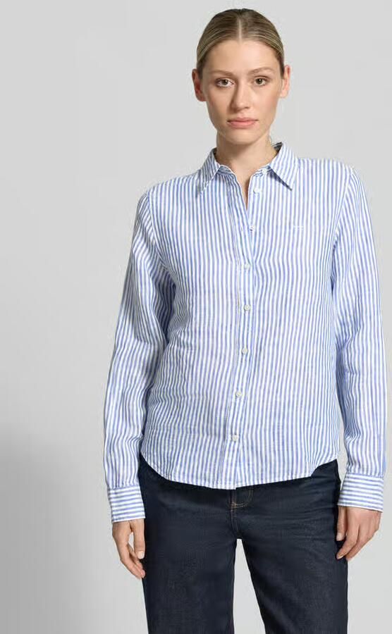 Gant regular fit linnen blouse met overhemdkraag en labelstitching - Foto 2