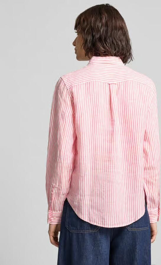 Gant regular fit linnen blouse met overhemdkraag en labelstitching - Foto 4