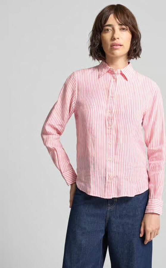 Gant regular fit linnen blouse met overhemdkraag en labelstitching - Foto 3