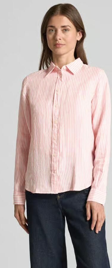 Gant regular fit linnen blouse met overhemdkraag en labelstitching - Foto 2