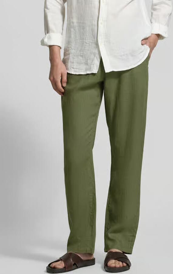 Gant regular fit linnen broek met elastische band - Foto 3