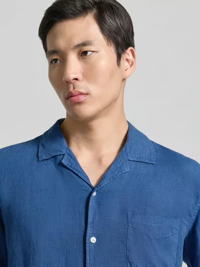 Gant regular fit linnen overhemd met borstzak en labelstitching