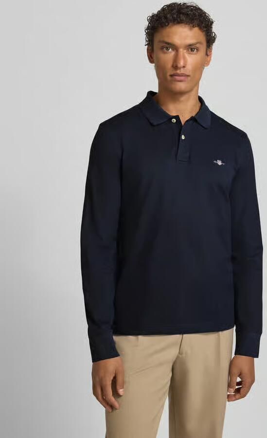 Gant Donkerblauwe polo met lange mouwen en 2 knopen Blue - Foto 12