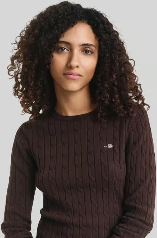 Gant Gebreide trui Stretch Cotton Cable C-Neck met logoborduursel op borsthoogte