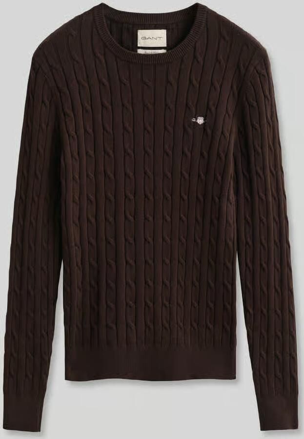 Gant Gebreide trui Stretch Cotton Cable C-Neck met logoborduursel op borsthoogte - Foto 2