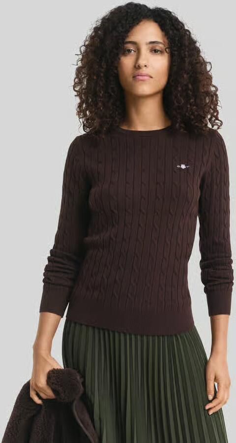 Gant Gebreide trui Stretch Cotton Cable C-Neck met logoborduursel op borsthoogte - Foto 2