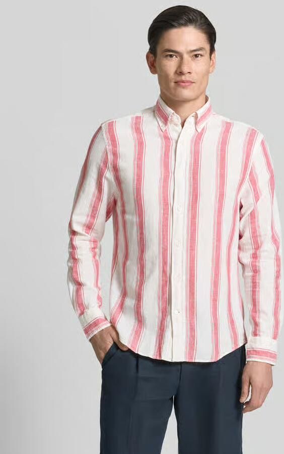 Gant regular fit vrijetijdsoverhemd van mix van katoen en linnen met kentkraag - Foto 3