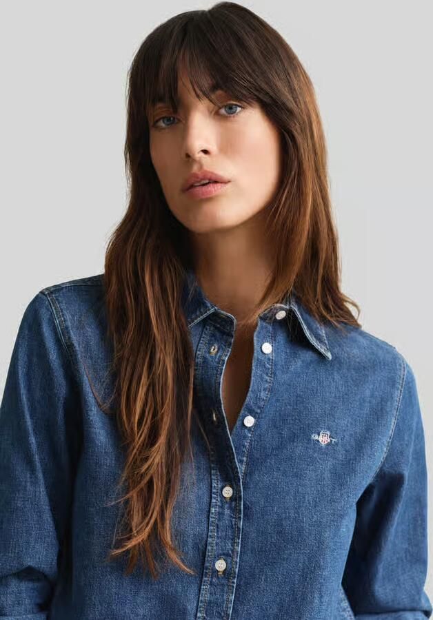 Gant Denim blouse met logostitching en sportmanchetten
