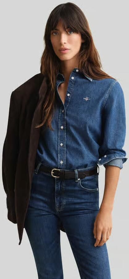 Gant Denim blouse met logostitching en sportmanchetten - Foto 2