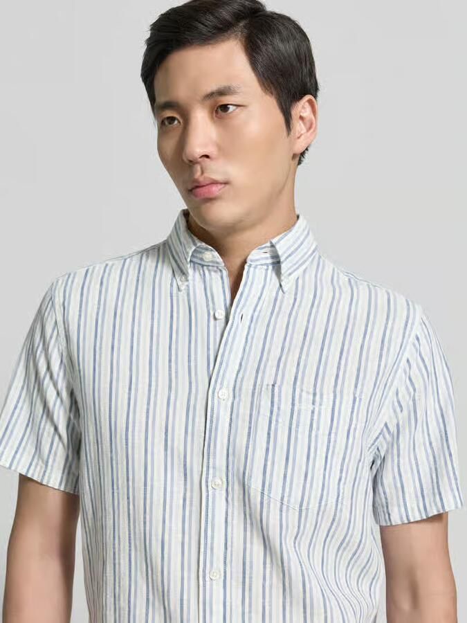 Gant slim fit linnen overhemd met borstzak - Foto 4