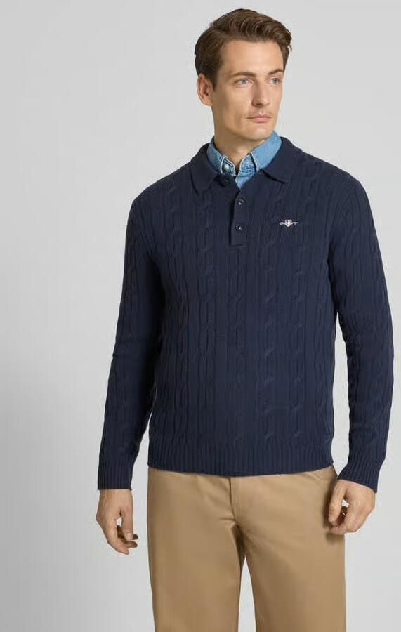Gant Slim fit shirt met lange mouwen van zuivere wol model 'Cable' - Foto 2