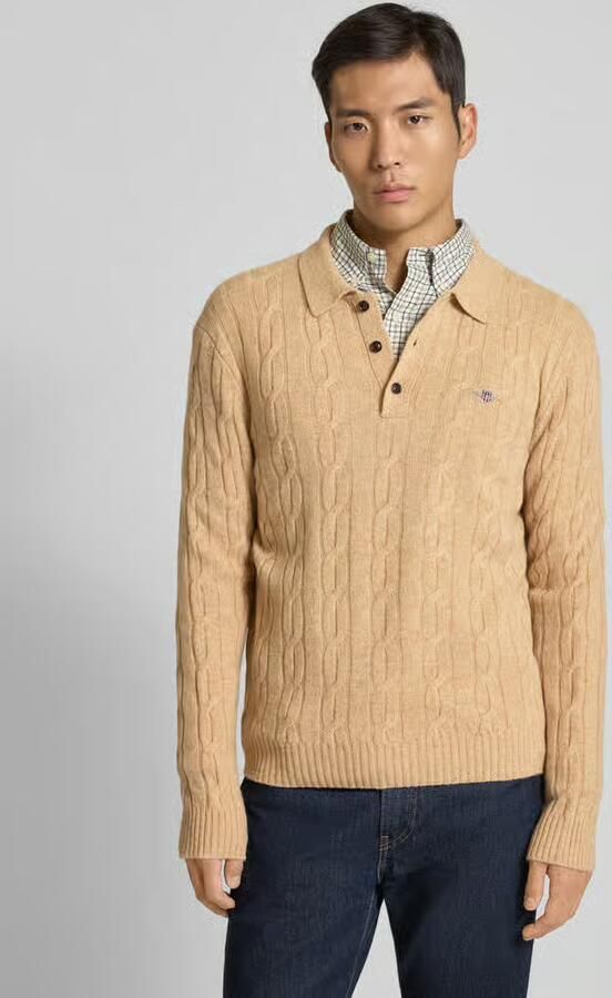 Gant Slim fit shirt met lange mouwen van lamswol model 'Cable' - Foto 2
