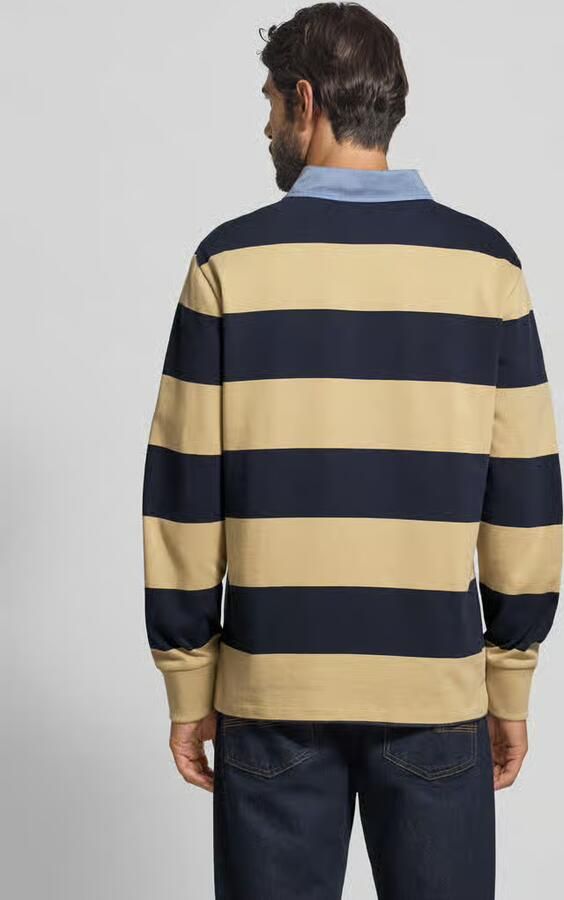 Gant Sweater Heavy Rugger Shield Longsleeve Polo Streep Navy Beige - Foto 4