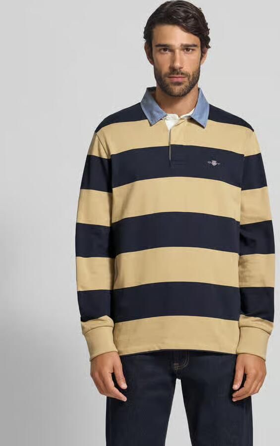 Gant Sweater Heavy Rugger Shield Longsleeve Polo Streep Navy Beige - Foto 5