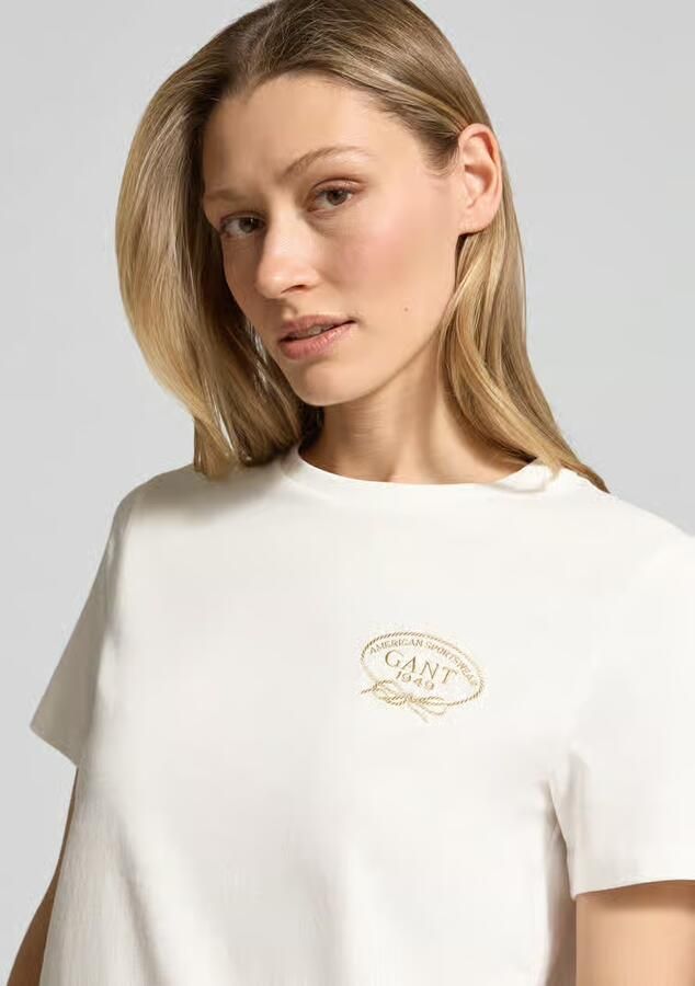 Gant regular fit blouse van mix van katoen en linnen met opstaande kraag - Foto 13