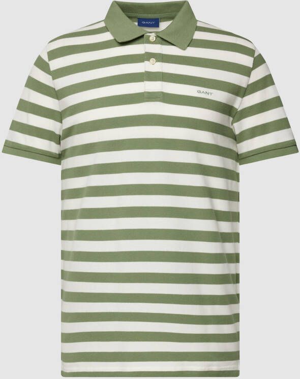 Gant Groene Multi Streep Korte Mouw Piqué T-Shirt Polo Green Heren