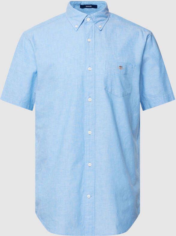 Gant Short Sleeve Overhemd Linnen Lichtblauw Blauw Heren