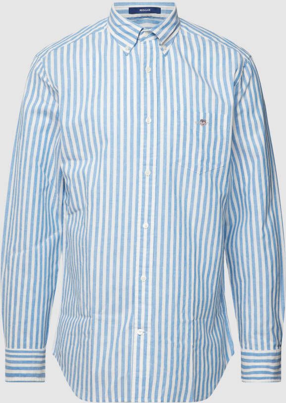 Gant casual overhemd normale fit blauw gestreept katoen en linnen